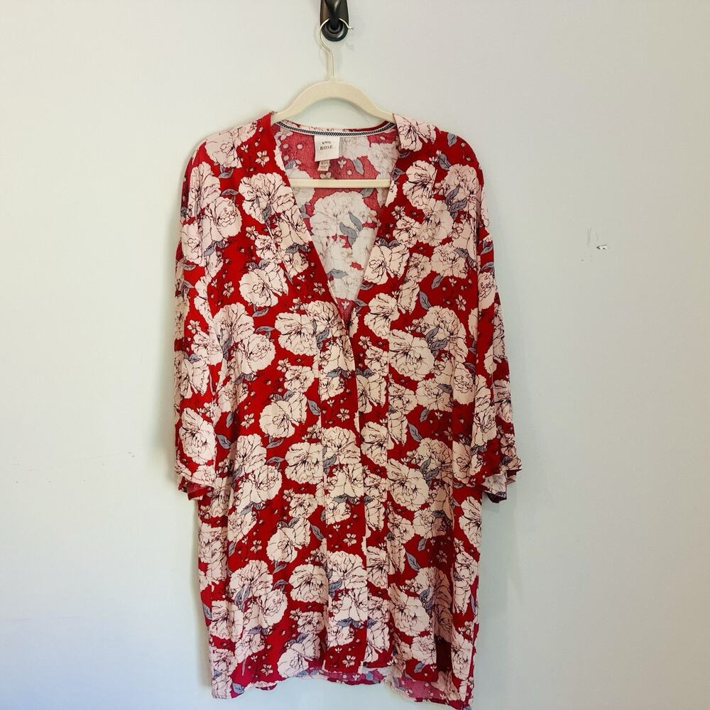 Knox Rose Red Floral Open Front Kimono Cardigan Duster - Size XS/S